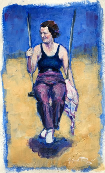 Julia C Pomeroy - Beach swing II, 9” x 5”, acrylic on paper, AVAILABLE