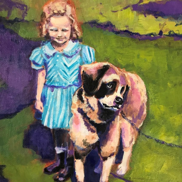 Julia C Pomeroy - Little Bev with Big Dog, 14.5” x 10.5”, acrylic on paper, SOLD